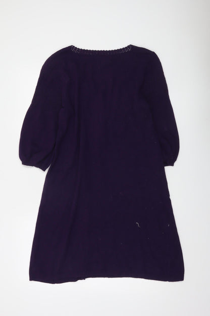 Rocha John Rocha Women Purple Knit Mini Dress Size 14 A-Line 3/4 Sleeve
