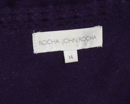 Rocha John Rocha Women Purple Knit Mini Dress Size 14 A-Line 3/4 Sleeve