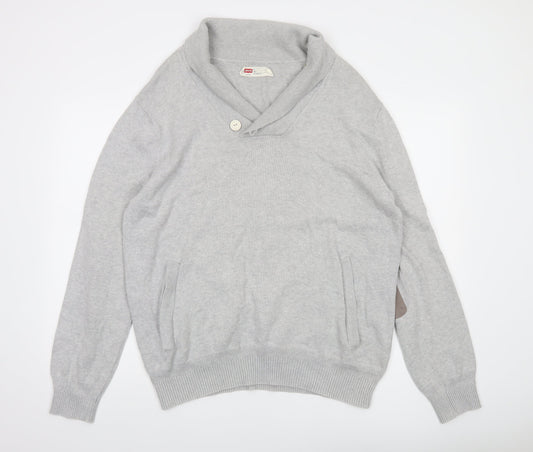 Levi's Men's Grey Cotton Slim Fit Shawl Collar Jumper XL