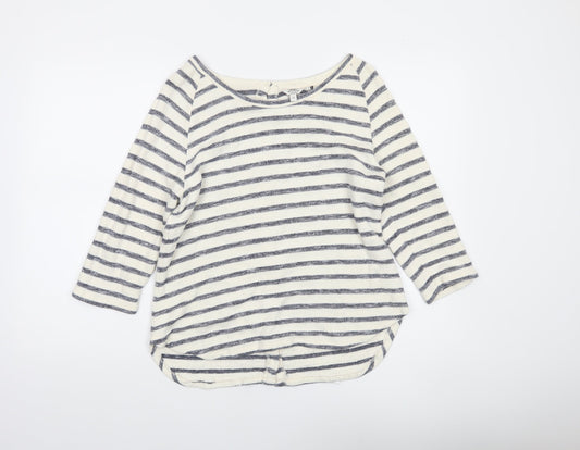 FatFace Women Blue Stripe 3/4 Sleeve Boat Neck Top Size 12