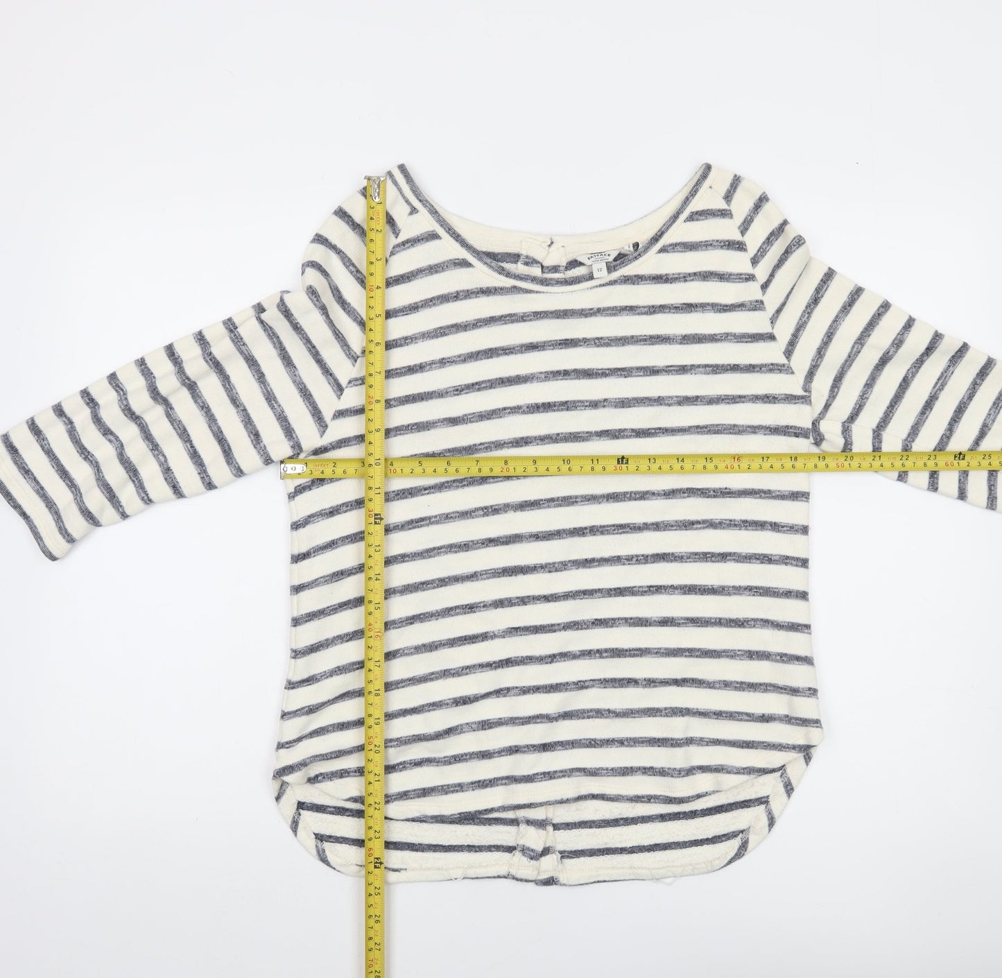 FatFace Women Blue Stripe 3/4 Sleeve Boat Neck Top Size 12