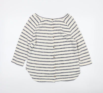 FatFace Women Blue Stripe 3/4 Sleeve Boat Neck Top Size 12