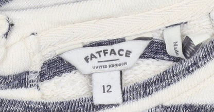 FatFace Women Blue Stripe 3/4 Sleeve Boat Neck Top Size 12