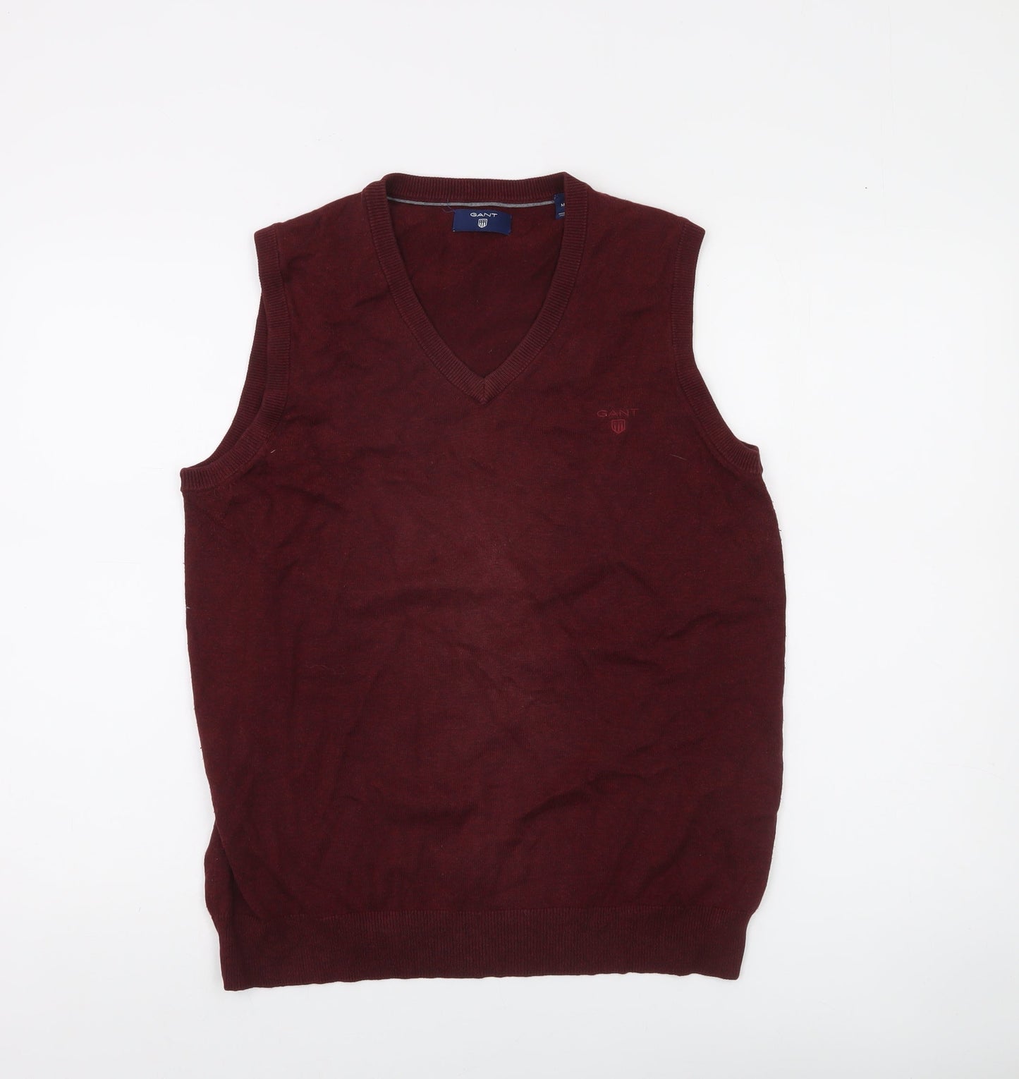 GANT Men's Red Cotton V-Neck Sleeveless Vest Jumper M