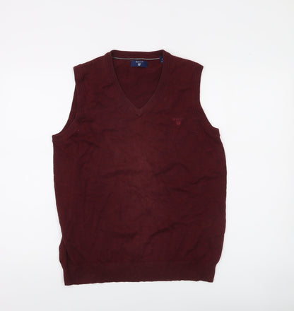 GANT Men's Red Cotton V-Neck Sleeveless Vest Jumper M