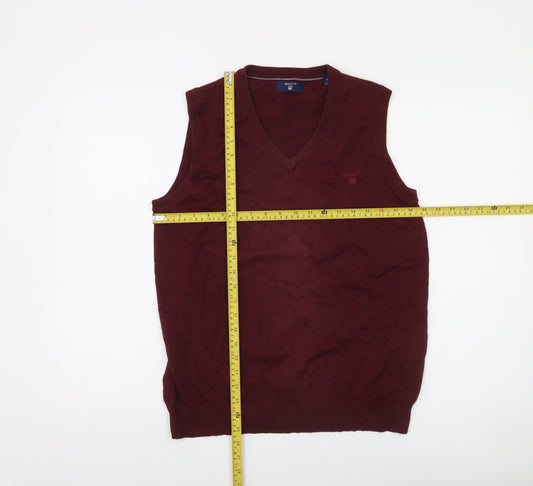GANT Men's Red Cotton V-Neck Sleeveless Vest Jumper M