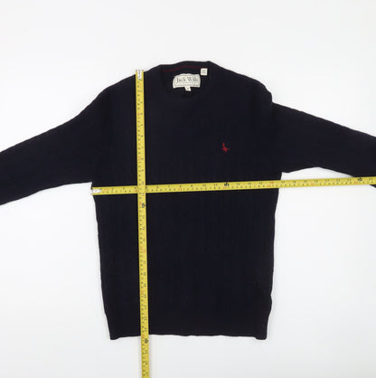 Jack Wills Women Blue Cable-Knit Merino Wool Jumper M