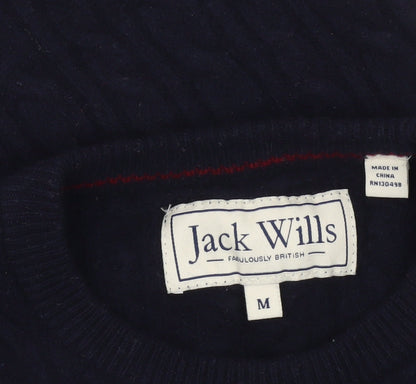 Jack Wills Women Blue Cable-Knit Merino Wool Jumper M