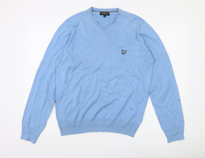Lyle & Scott Men's Blue Cotton V-Neck Jumper Size M