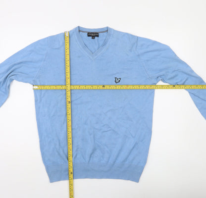 Lyle & Scott Men's Blue Cotton V-Neck Jumper Size M