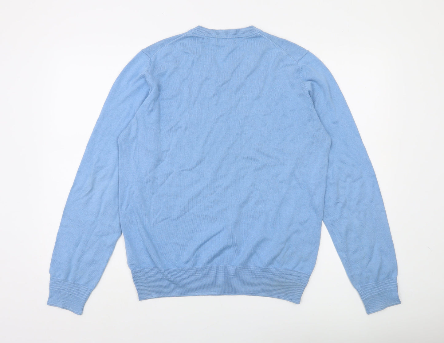 Lyle & Scott Men's Blue Cotton V-Neck Jumper Size M