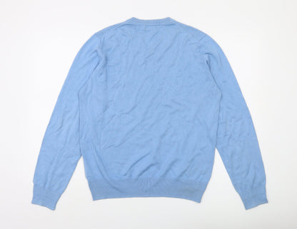 Lyle & Scott Men's Blue Cotton V-Neck Jumper Size M