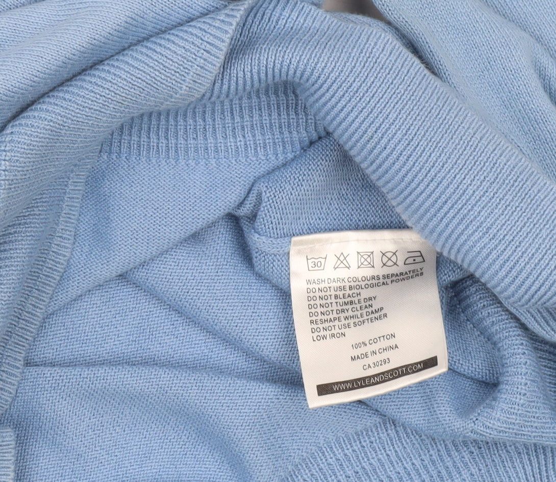 Lyle & Scott Men's Blue Cotton V-Neck Jumper Size M