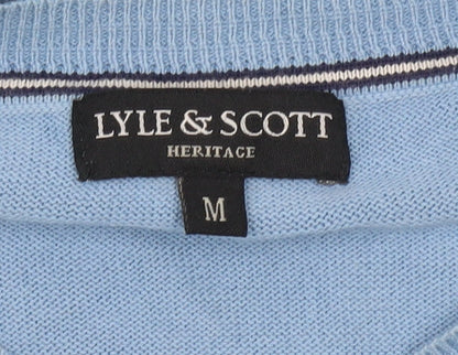 Lyle & Scott Men's Blue Cotton V-Neck Jumper Size M