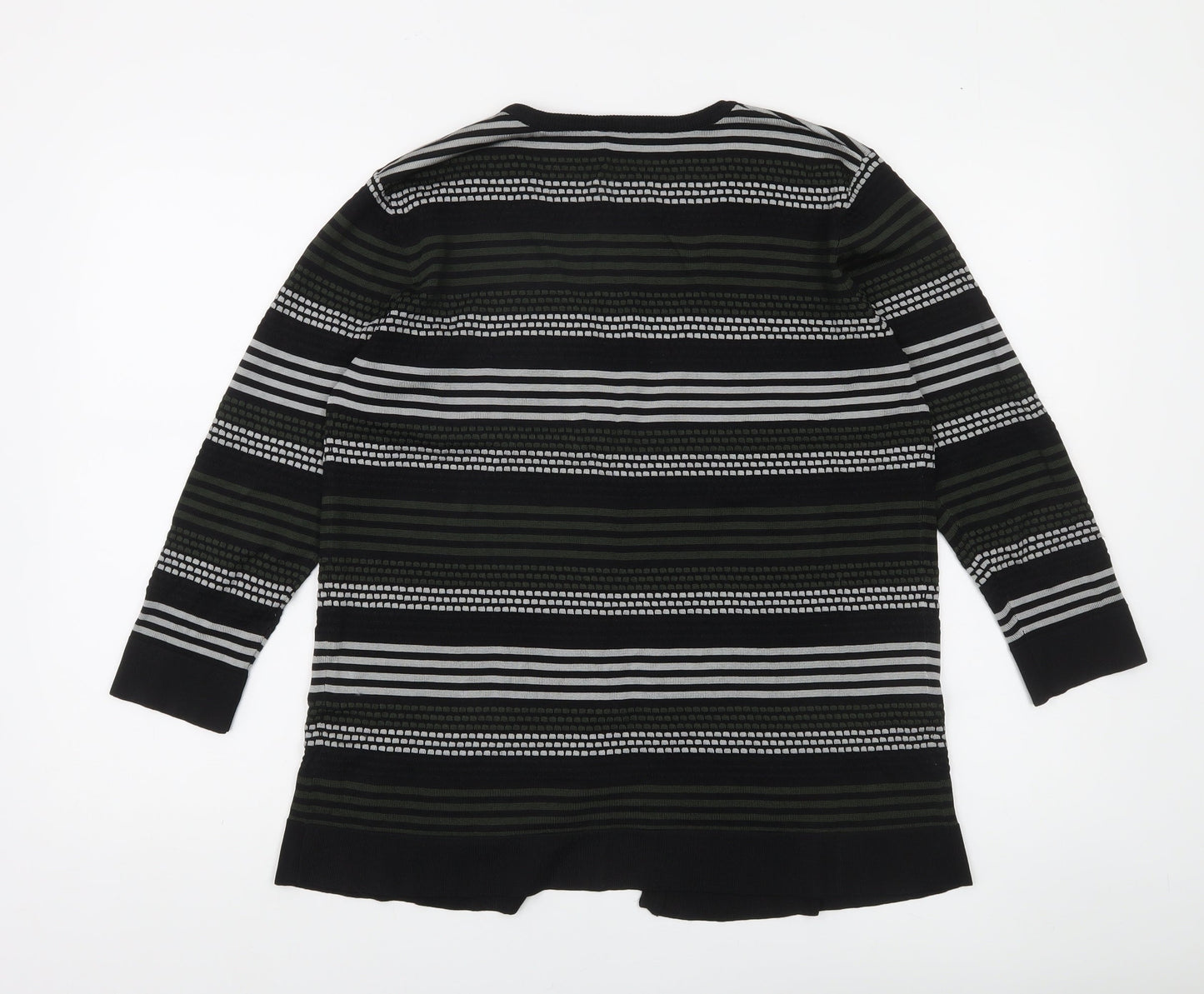 Jaeger Womens Black Striped V-Neck Long Sleeve Knit Cardigan L