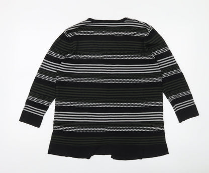 Jaeger Womens Black Striped V-Neck Long Sleeve Knit Cardigan L