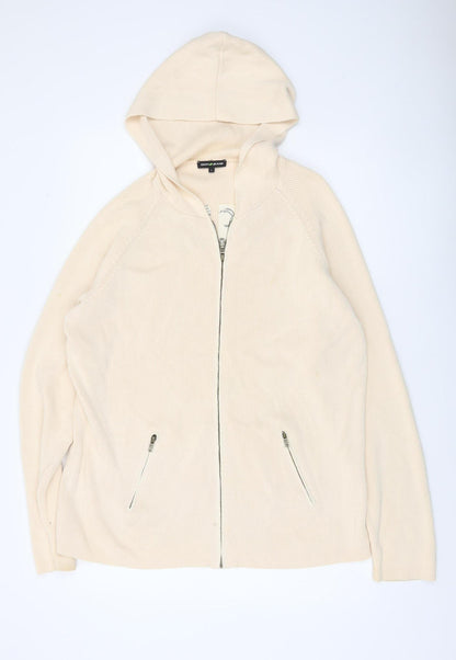 DKNY Jeans Mens Beige L Full Zip Hooded Cotton Jumper