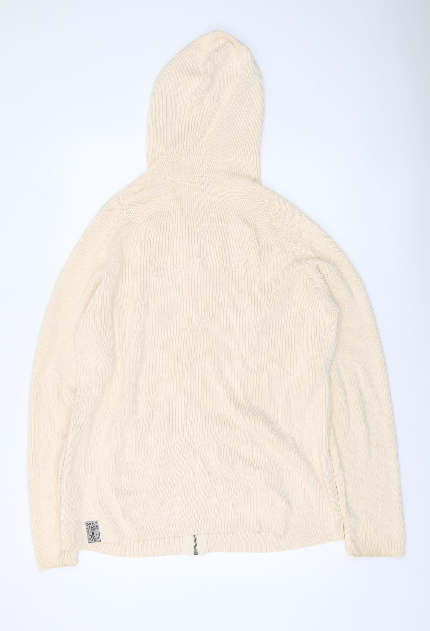 DKNY Jeans Mens Beige L Full Zip Hooded Cotton Jumper