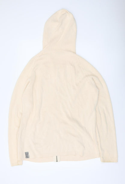 DKNY Jeans Mens Beige L Full Zip Hooded Cotton Jumper