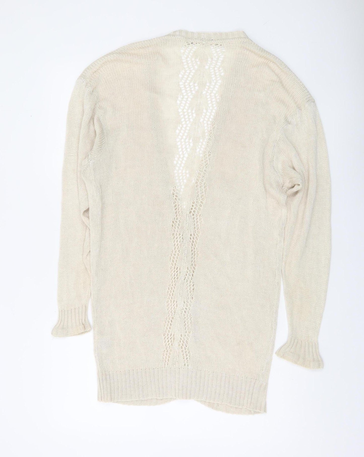 Jaeger Women Beige Linen Silk V-Neck Button Cardigan Size S