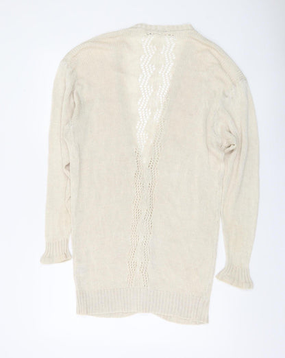 Jaeger Women Beige Linen Silk V-Neck Button Cardigan Size S