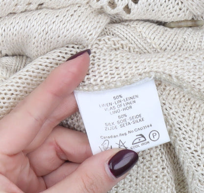 Jaeger Women Beige Linen Silk V-Neck Button Cardigan Size S