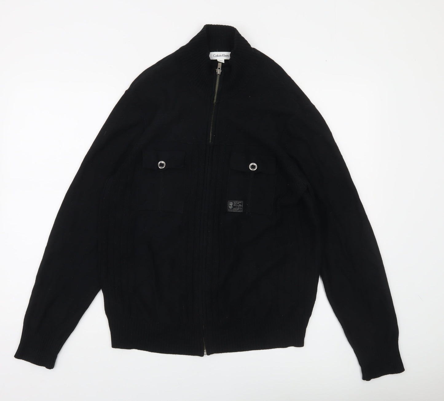 Calvin Klein Men's Black Full Zip Cotton Jumper Size S