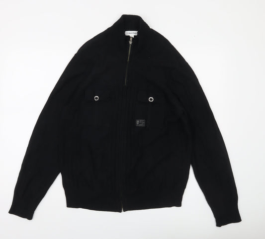 Calvin Klein Men's Black Full Zip Cotton Jumper Size S