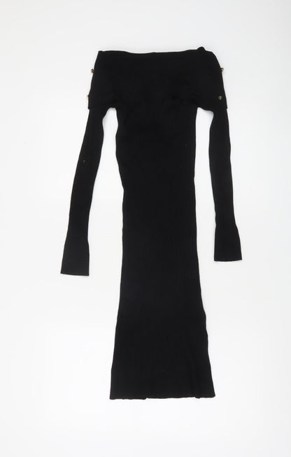 Lipsy London Women Black Off Shoulder Bodycon Long Sleeve Dress Size 10