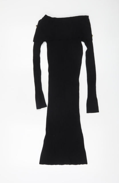 Lipsy London Women Black Off Shoulder Bodycon Long Sleeve Dress Size 10