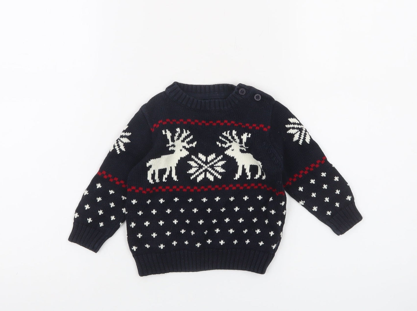 Gant Unisex Baby Navy Blue Reindeer Knit Jumper 3-6 Months Christmas Pullover