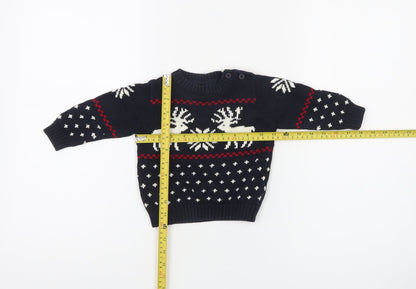 Gant Unisex Baby Navy Blue Reindeer Knit Jumper 3-6 Months Christmas Pullover