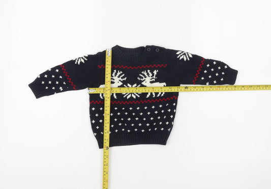 Gant Unisex Baby Navy Blue Reindeer Knit Jumper 3-6 Months Christmas Pullover