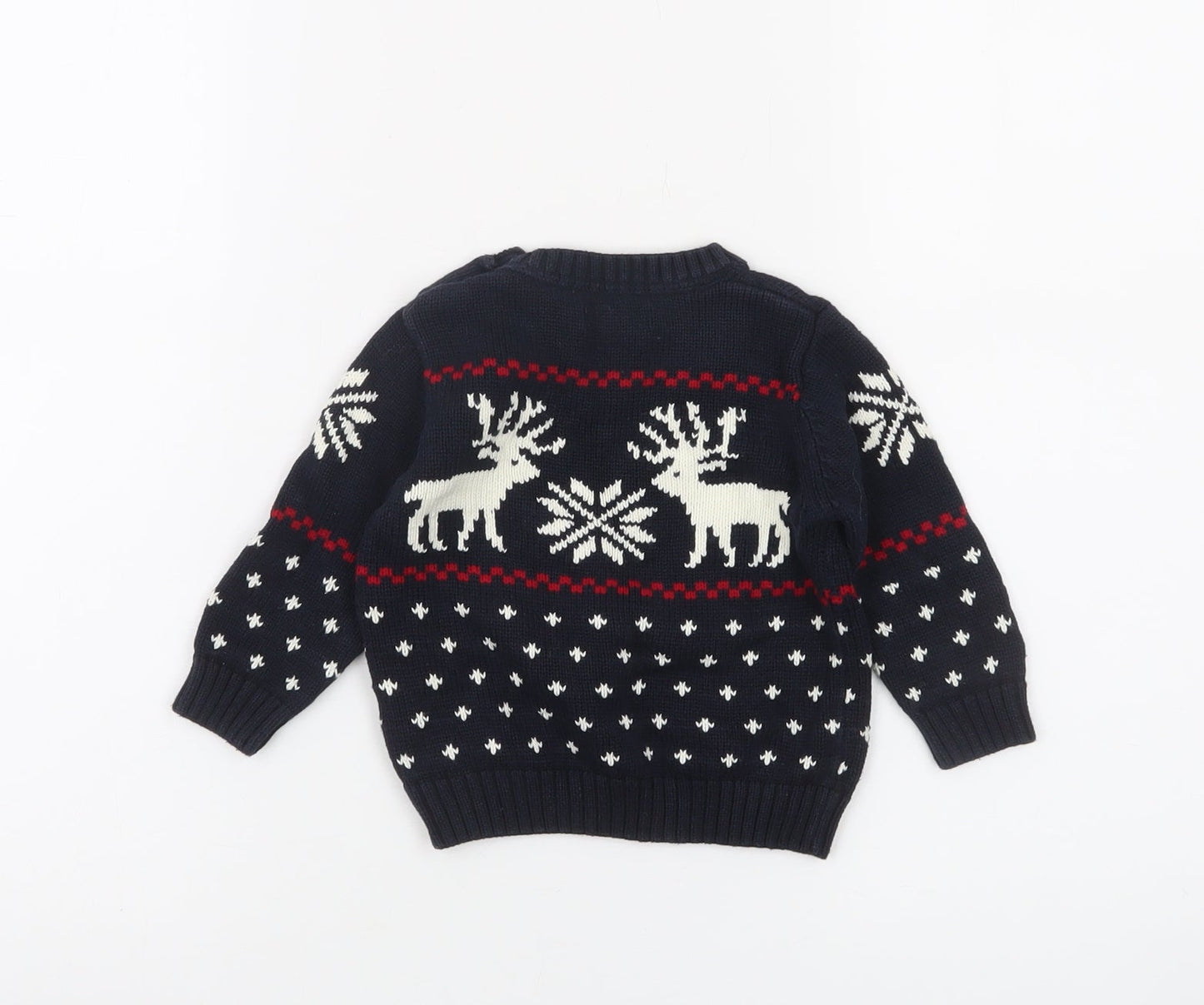 Gant Unisex Baby Navy Blue Reindeer Knit Jumper 3-6 Months Christmas Pullover