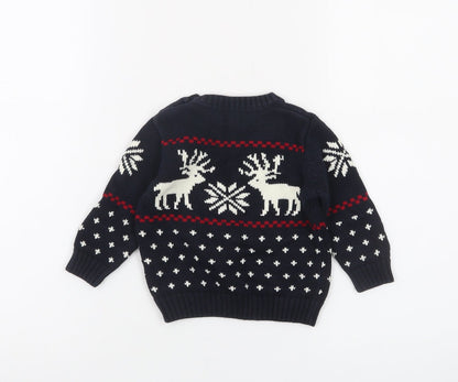 Gant Unisex Baby Navy Blue Reindeer Knit Jumper 3-6 Months Christmas Pullover