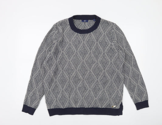 GANT Women's Blue Geometric Knit Crew Neck Jumper Size XL