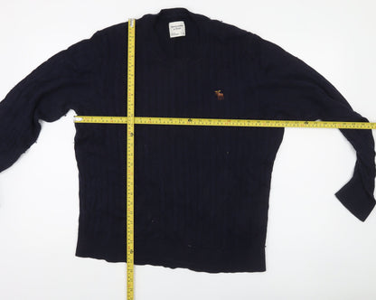 Abercrombie & Fitch Men's Blue Cable-Knit Crew Jumper Size L