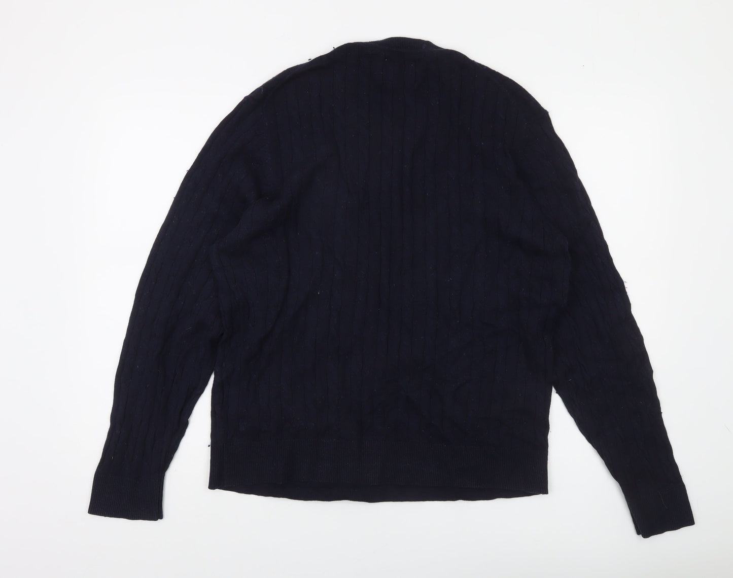 Abercrombie & Fitch Men's Blue Cable-Knit Crew Jumper Size L