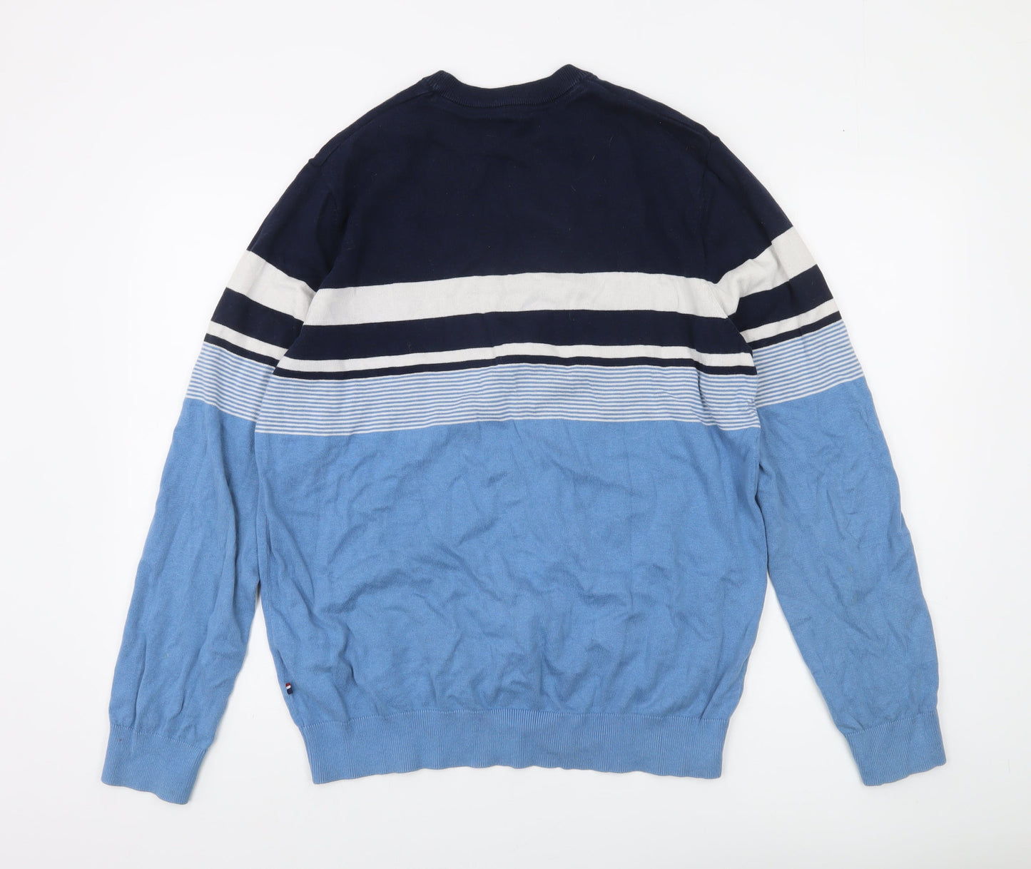 U.S. Polo Assn. Men's Blue Striped Cotton Crew Neck Jumper Size L