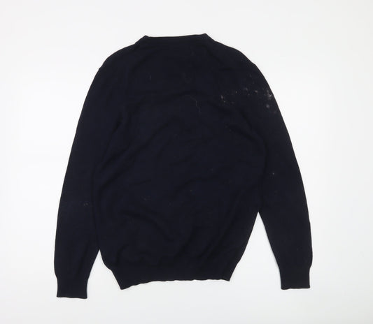 Lyle & Scott Men's Blue Cotton Wool Crew Neck Jumper Size L