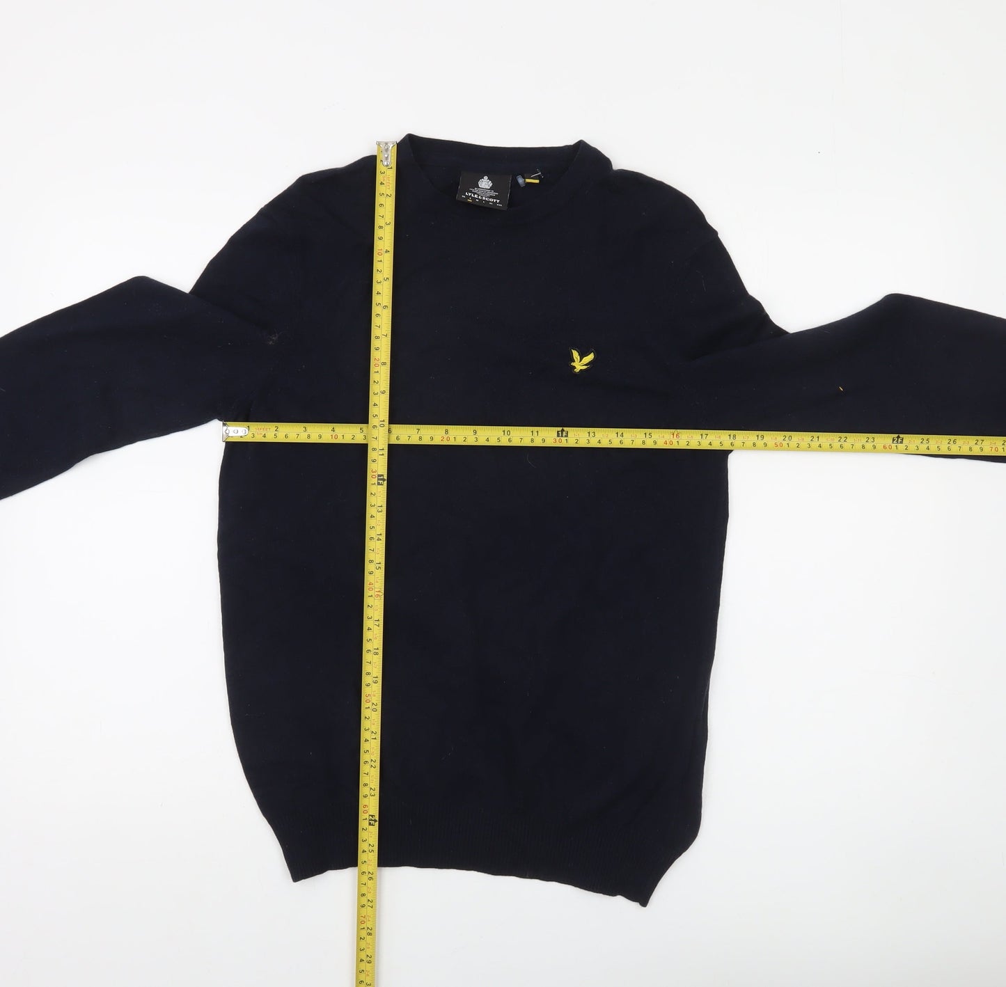 Lyle & Scott Men's Blue Cotton Wool Crew Neck Jumper Size L