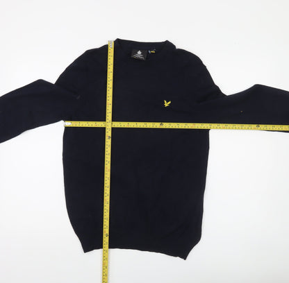 Lyle & Scott Men's Blue Cotton Wool Crew Neck Jumper Size L