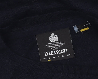 Lyle & Scott Men's Blue Cotton Wool Crew Neck Jumper Size L