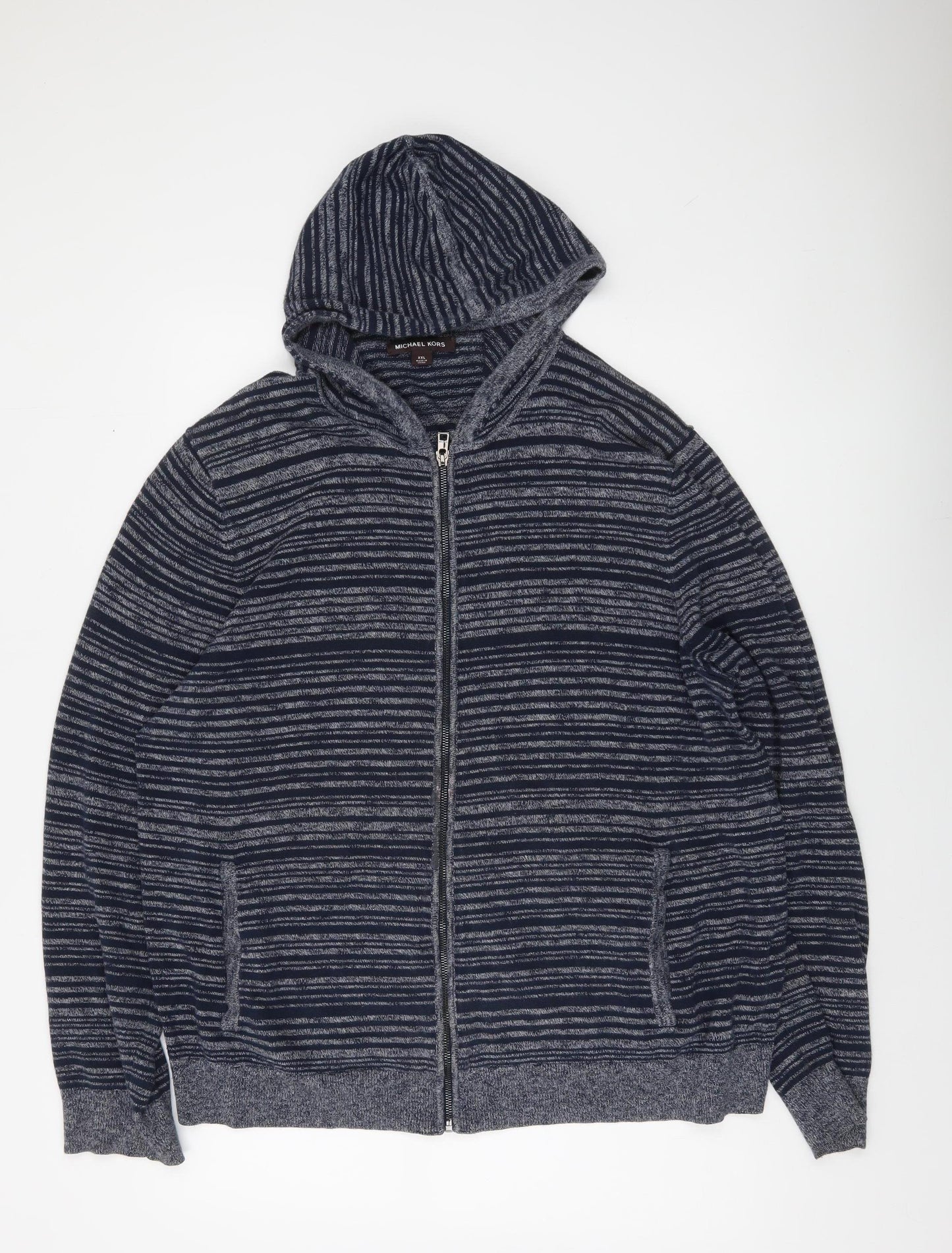 Michael Kors Men’s Blue Striped Cotton Full Zip Hooded Jumper 2XL
