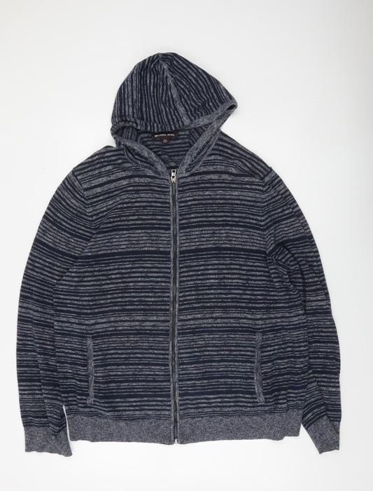 Michael Kors Men’s Blue Striped Cotton Full Zip Hooded Jumper 2XL