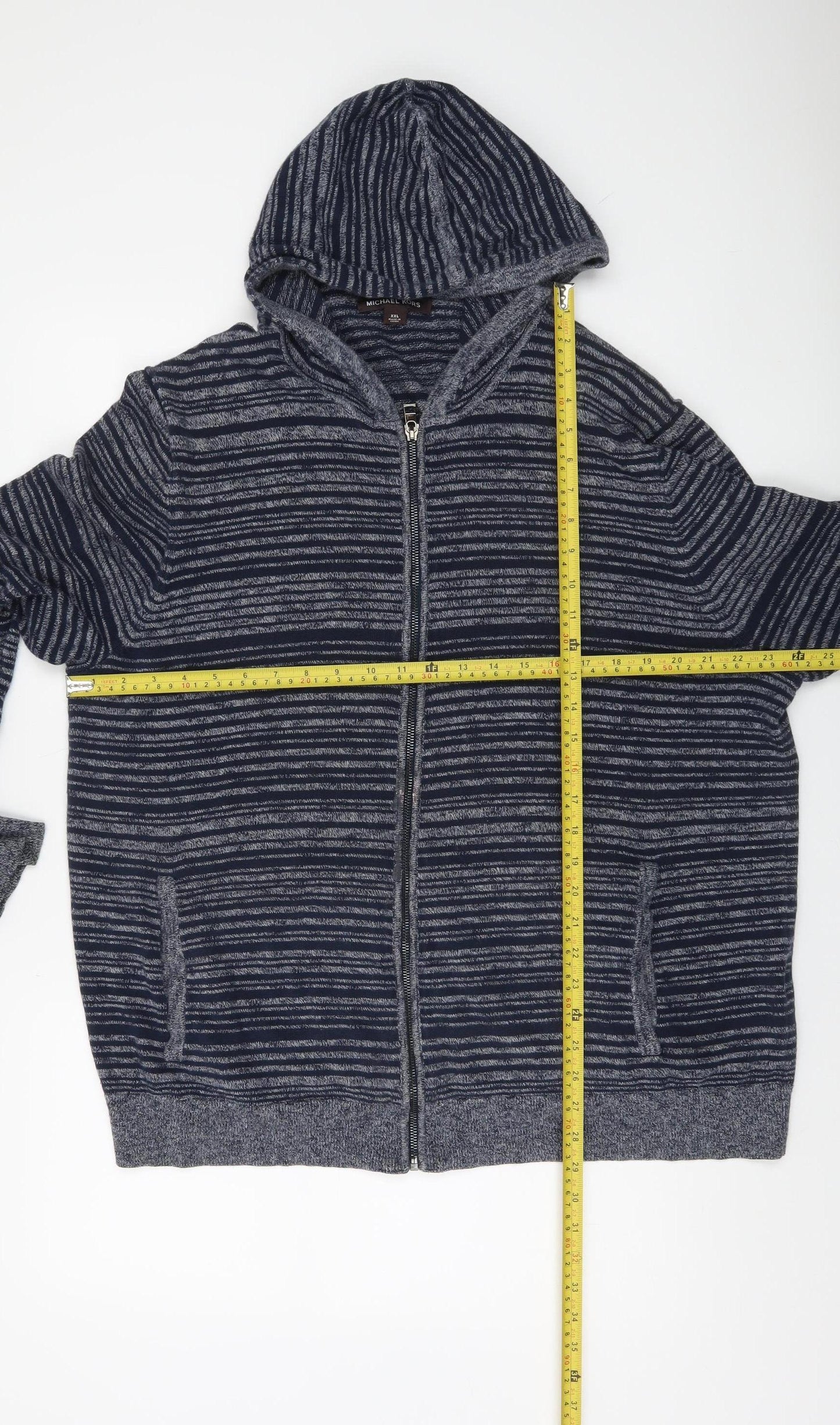 Michael Kors Men’s Blue Striped Cotton Full Zip Hooded Jumper 2XL