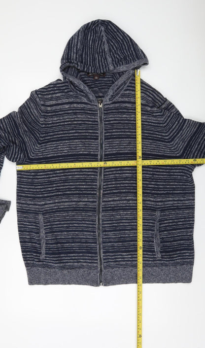Michael Kors Men’s Blue Striped Cotton Full Zip Hooded Jumper 2XL