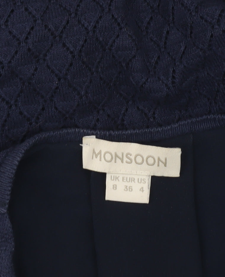 Monsoon Women Blue Open Knit Long Sleeve Cardigan UK 8