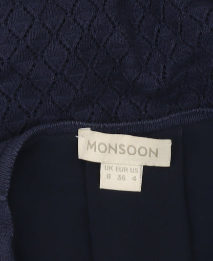 Monsoon Women Blue Open Knit Long Sleeve Cardigan UK 8