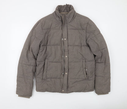 Topman Men's Brown Houndstooth Puffer Jacket Size S Regular Fit